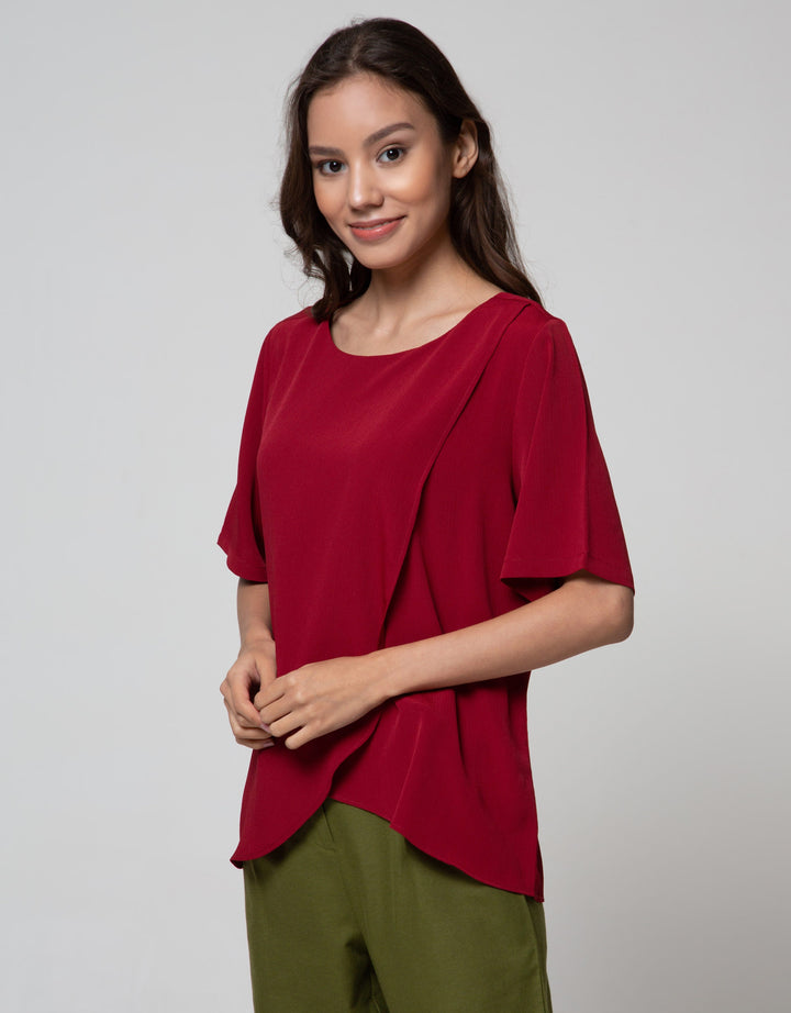 St. Yves Short Sleeve Blouse Overlap Krinkle