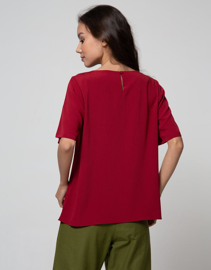 St. Yves Short Sleeve Blouse Overlap Krinkle