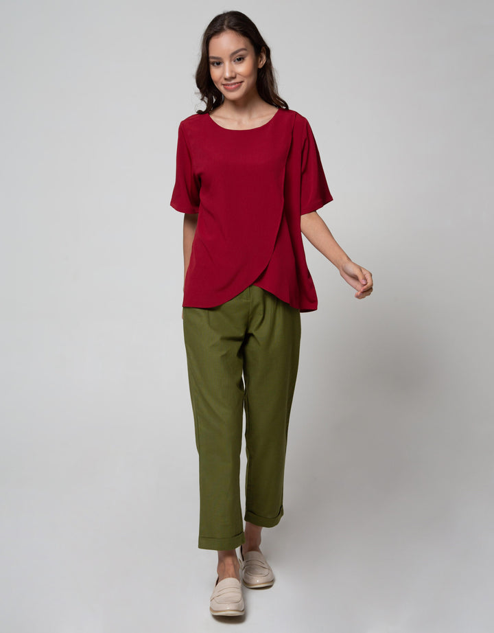 St. Yves Short Sleeve Blouse Overlap Krinkle
