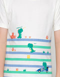 Little M Print Stripe Dino Game Boys Short Sleeve T-Shirt