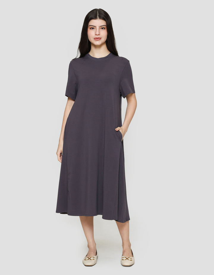 Suko Knit Dress Plain Gaun Jersey Wanita