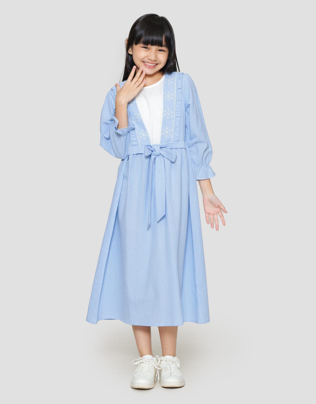 Sweet Miss Midi Dress Lengan Pendek Anak Perempuan Print Kotak Pinggang Pita Sweet Miss Midi Dress Lengan Pendek Anak Perempuan Print Kotak Pinggang Pita