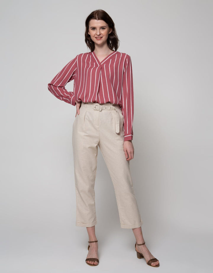 Connexion Hi Waist Paperbag Ankle Pants With Ramie Belt