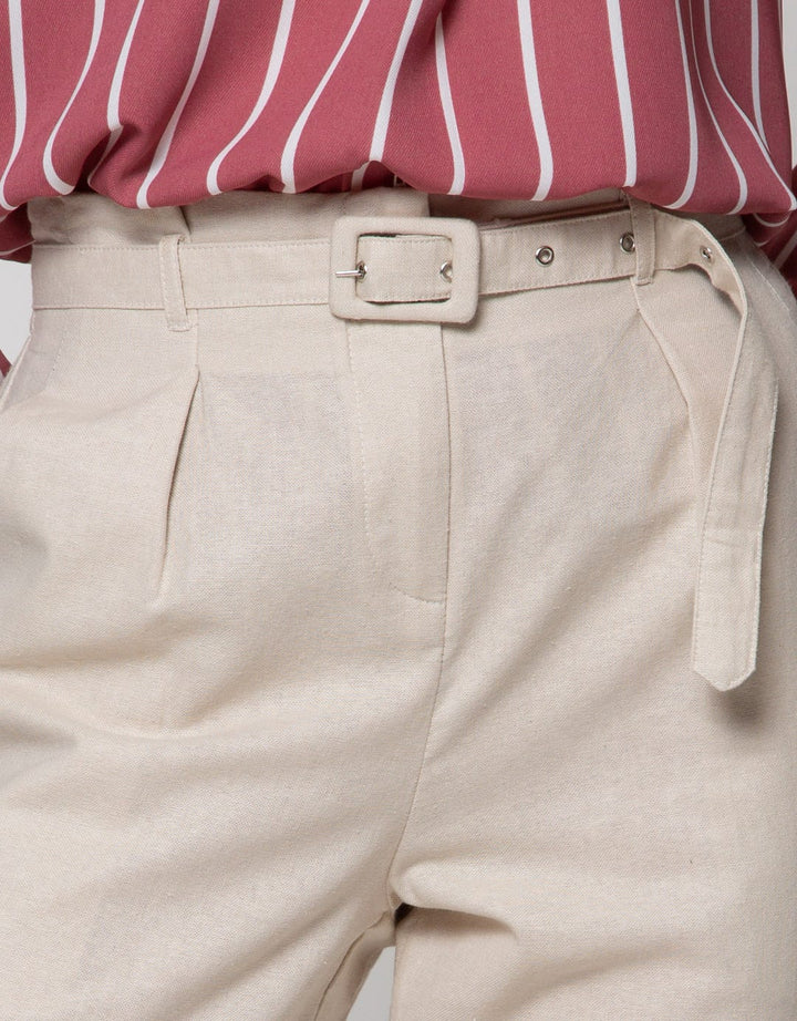 Connexion Hi Waist Paperbag Ankle Pants With Ramie Belt