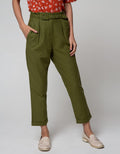 Connexion Hi Waist Paperbag Ankle Pants With Ramie Belt
