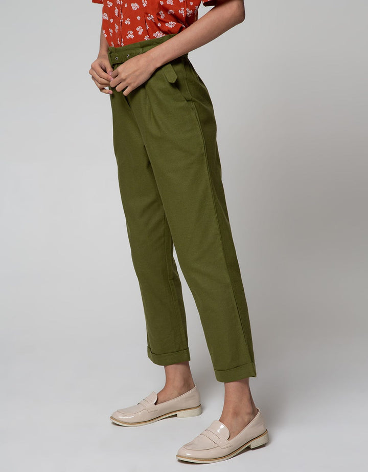 Connexion Hi Waist Paperbag Ankle Pants With Ramie Belt