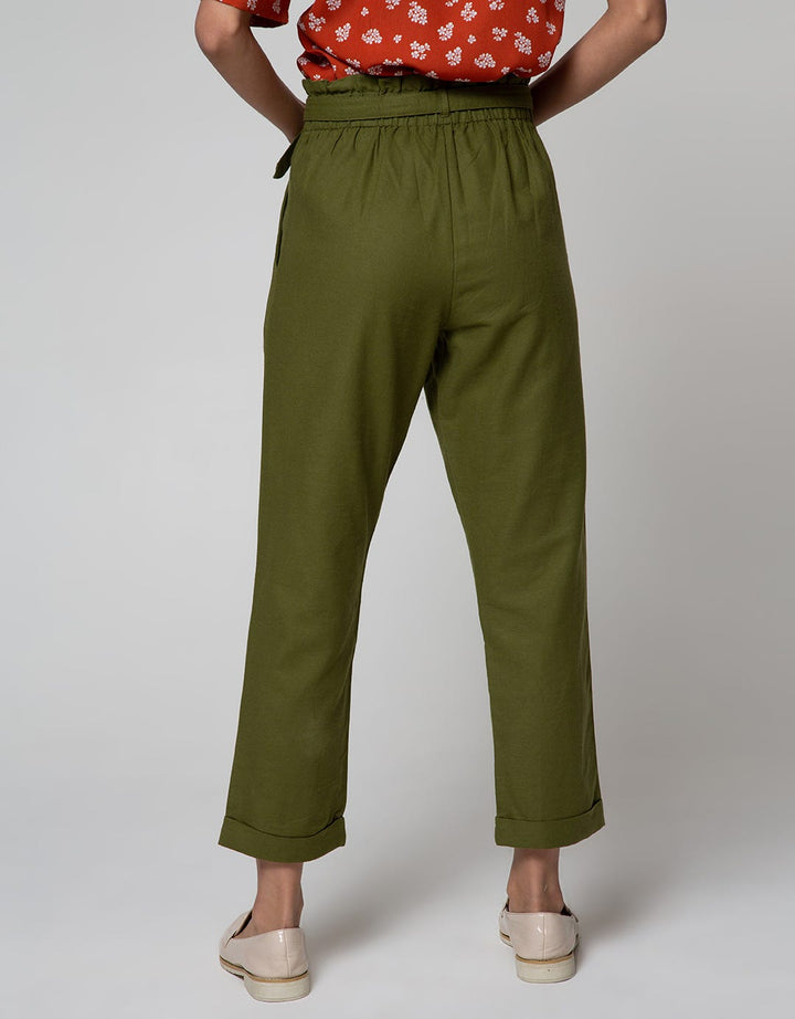 Connexion Hi Waist Paperbag Ankle Pants With Ramie Belt