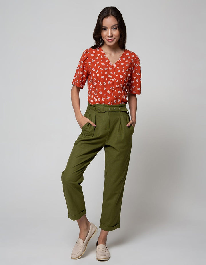 Connexion Hi Waist Paperbag Ankle Pants With Ramie Belt