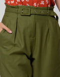 Connexion Hi Waist Paperbag Ankle Pants With Ramie Belt