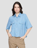 Connexion Linen Denim Pocket Kemeja Wanita