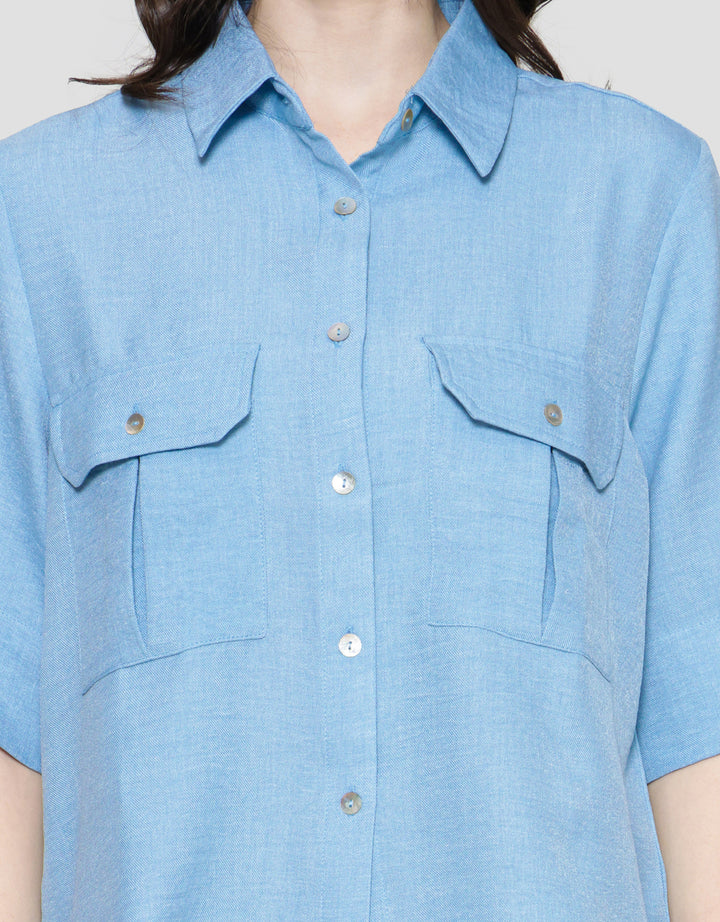 Connexion Linen Denim Pocket Kemeja Wanita