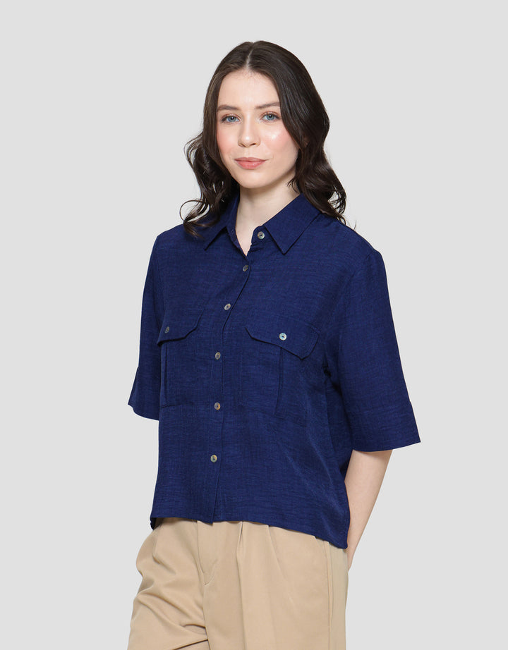 Connexion Linen Denim Pocket Kemeja Wanita