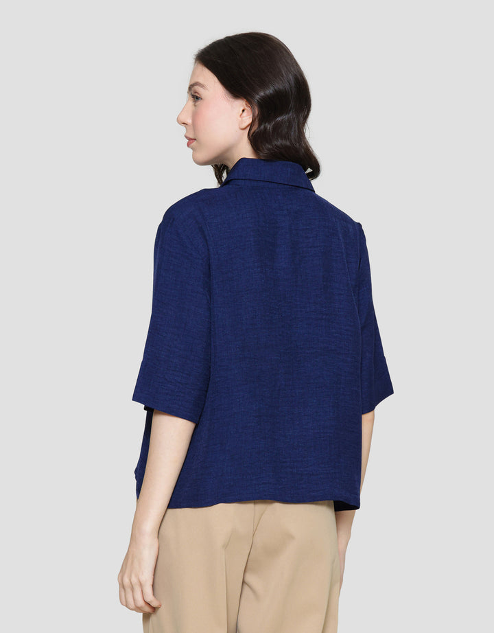Connexion Linen Denim Pocket Kemeja Wanita
