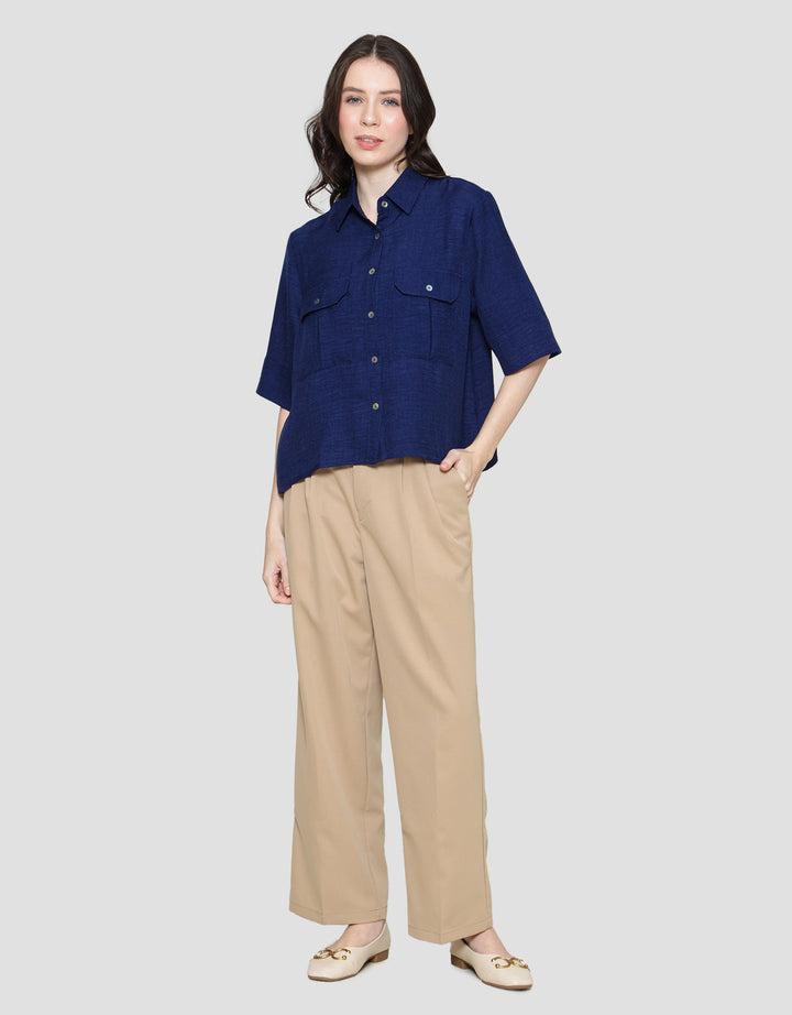 Connexion Linen Denim Pocket Kemeja Wanita