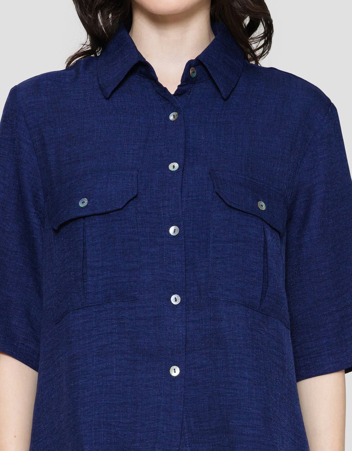 Connexion Linen Denim Pocket Kemeja Wanita