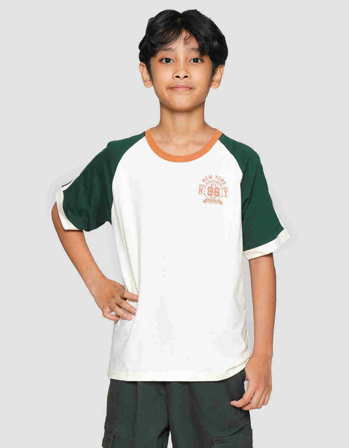 Nevada Raglan Stripe Shoulder With Front Print Boys Short Sleeve T-Shirt