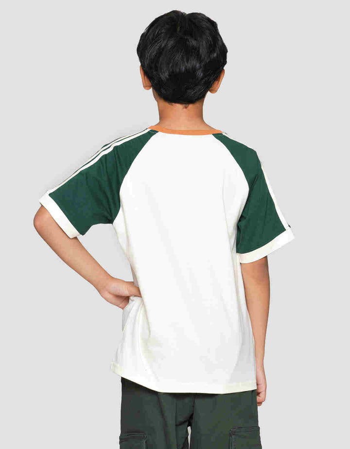 Nevada Raglan Stripe Shoulder With Front Print Boys Short Sleeve T-Shirt