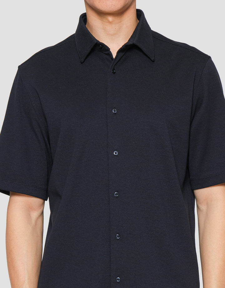 Suko Polo Solid Full Button Kemeja Lengan Pendek Pria