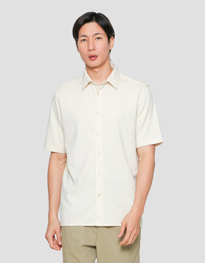 Suko Polo Solid Full Button Kemeja Lengan Pendek Pria