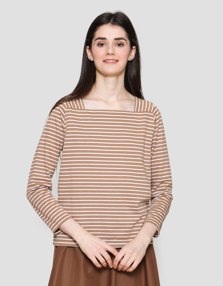 Connexion Stripe Square Neck Rib Women's Long Sleeve T-Shirt