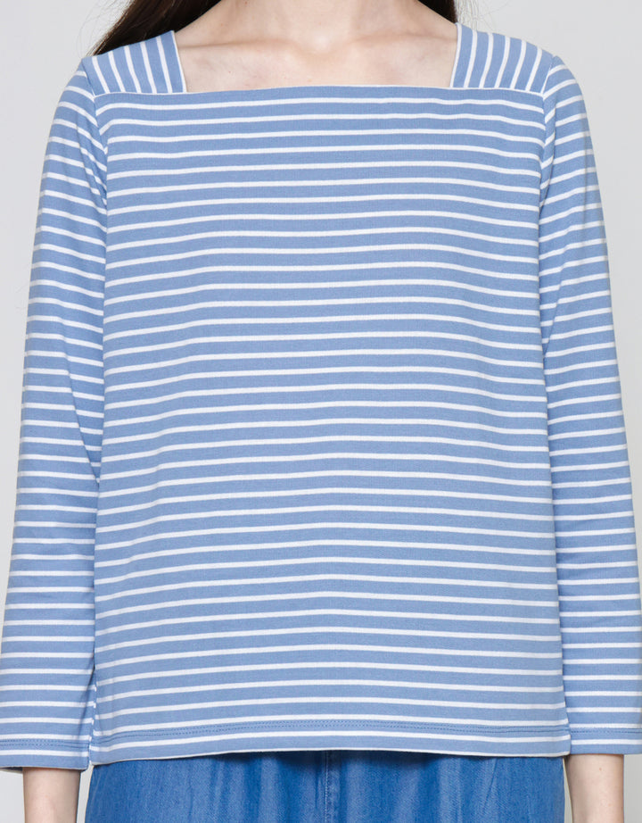 Connexion Stripe Square Neck Rib Women's Long Sleeve T-Shirt