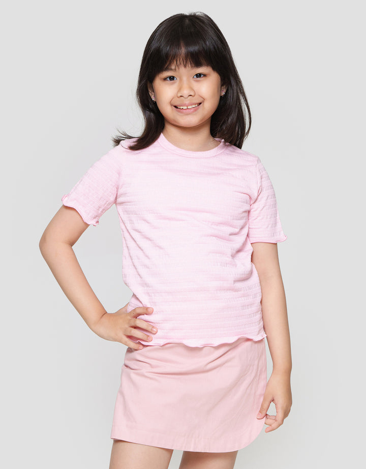 Little M Teksture Ujung Neci Polos Kaos Anak Perempuan