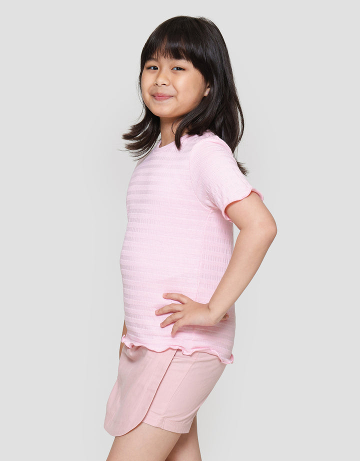 Little M Teksture Ujung Neci Polos Kaos Anak Perempuan