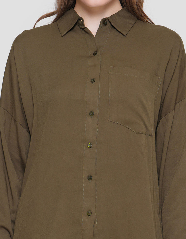 Connexion Rayon Button Back Kemeja Wanita