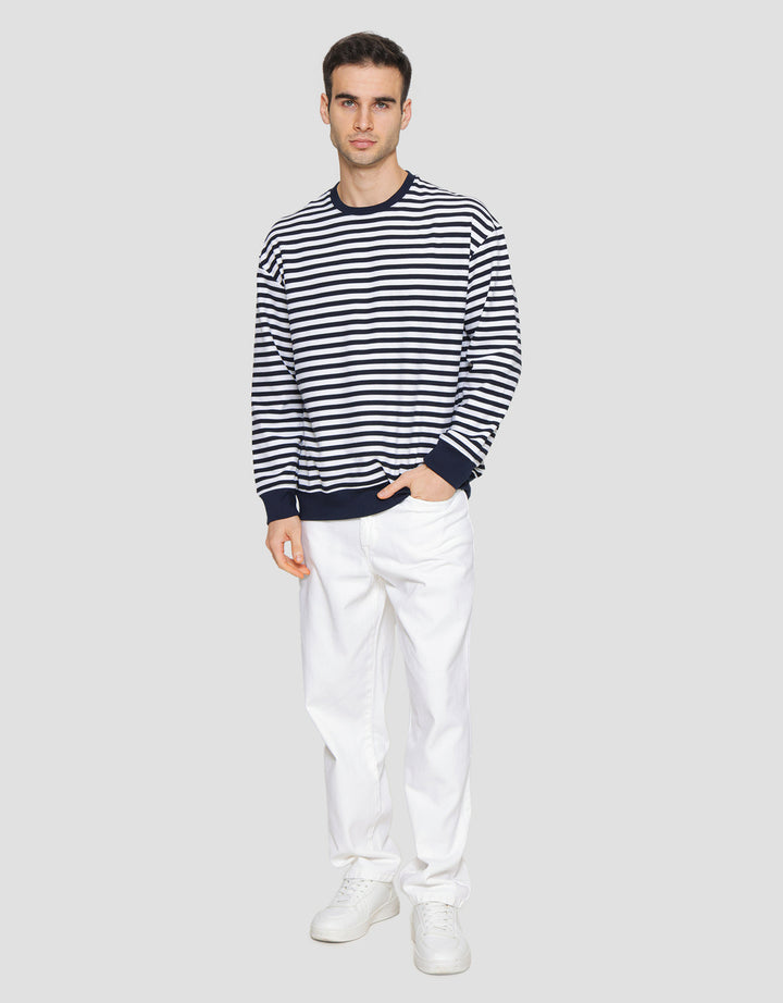 Cole Round Neck Stripe Texture Sweater Pria