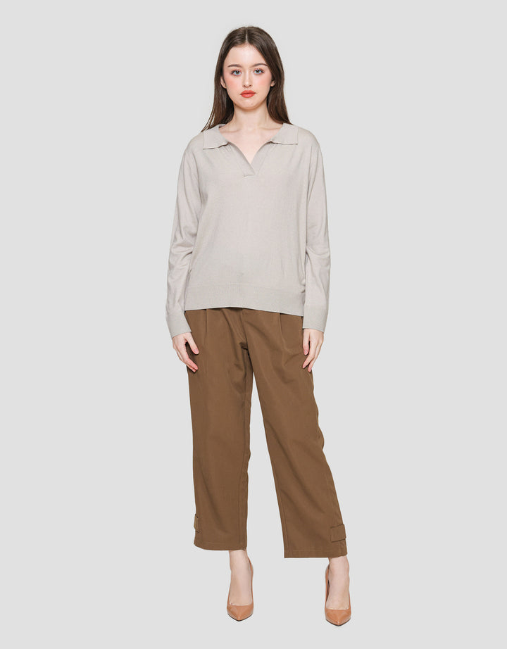 Connexion V Neck Knitted Long Sleeve Women's T-shirt