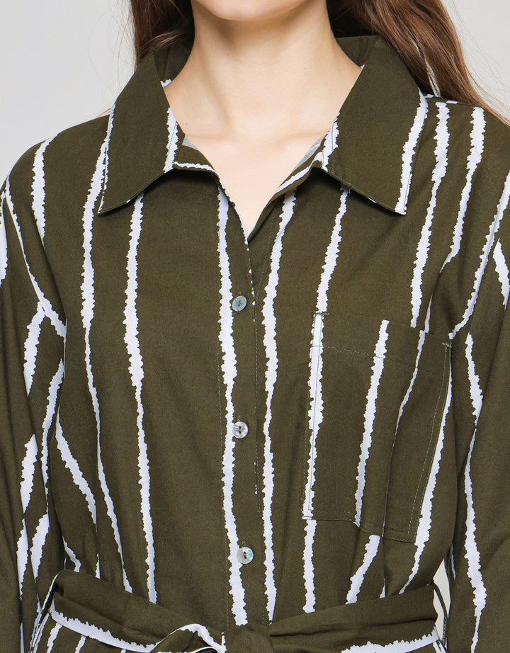 St. Yves Stripy Cotton Kemeja Dress Wanita