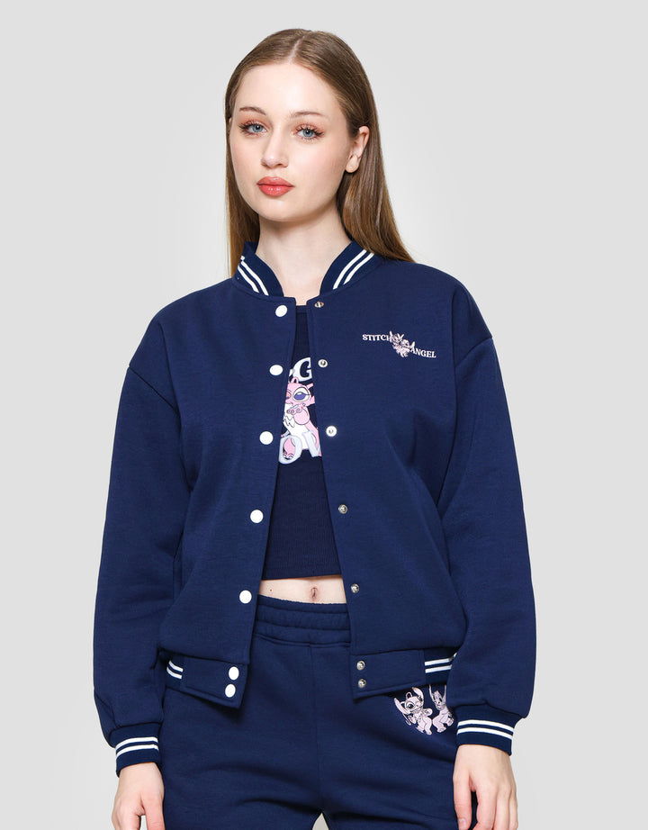 Disney Varsity Print Stitch Angel Jaket Wanita
