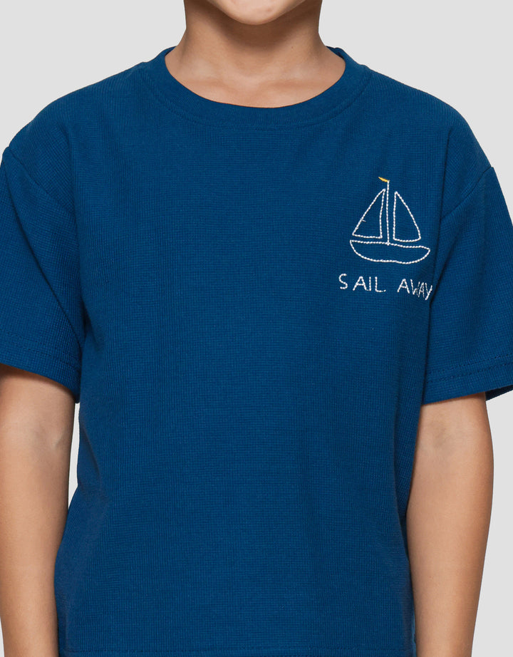 Little M Ov Waffle Bdr Sail Print Kaos Lengan Pendek Anak Laki-laki