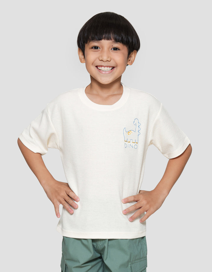 Little M Ov Waffle Bdr Dino Print Kaos Lengan Pendek Anak Laki-laki