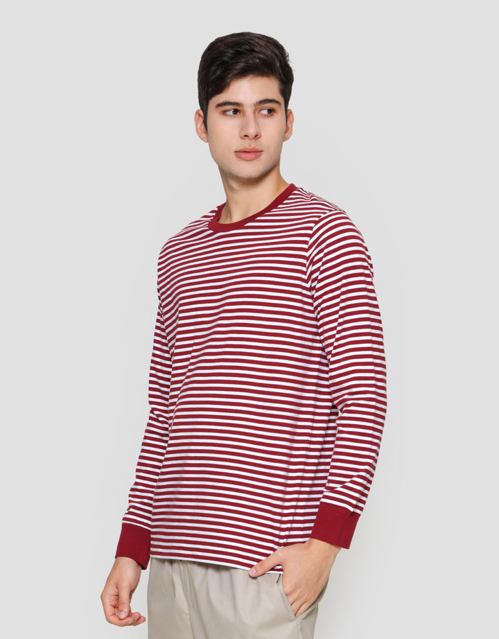 Suko Garis Kerah Bulat Kaos Lengan Panjang Pria