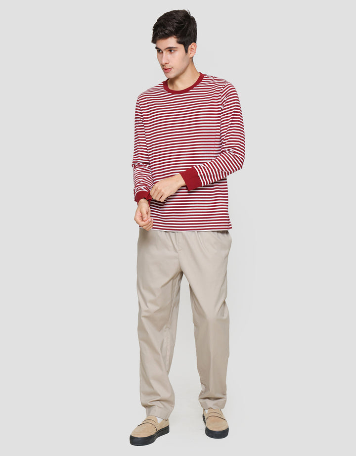 Suko Garis Kerah Bulat Kaos Lengan Panjang Pria