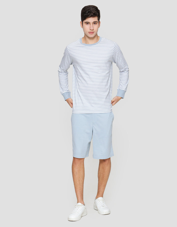 Suko Garis Kerah Bulat Kaos Lengan Panjang Pria