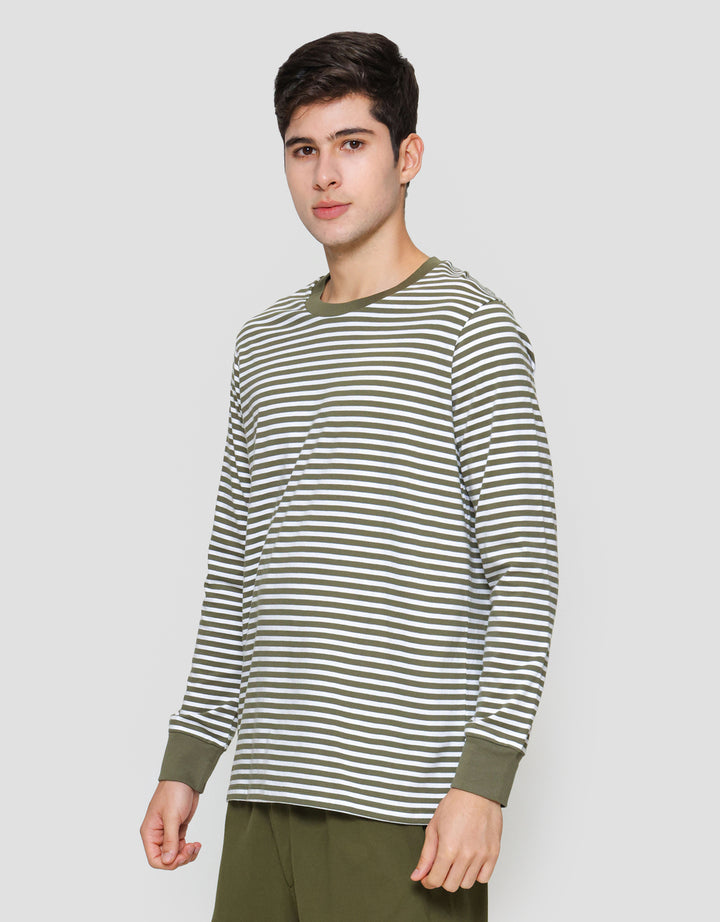 Suko Garis Kerah Bulat Kaos Lengan Panjang Pria