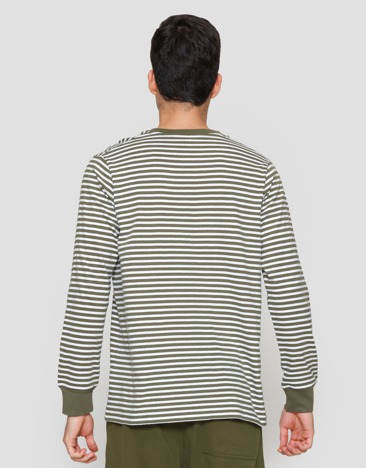 Suko Garis Kerah Bulat Kaos Lengan Panjang Pria