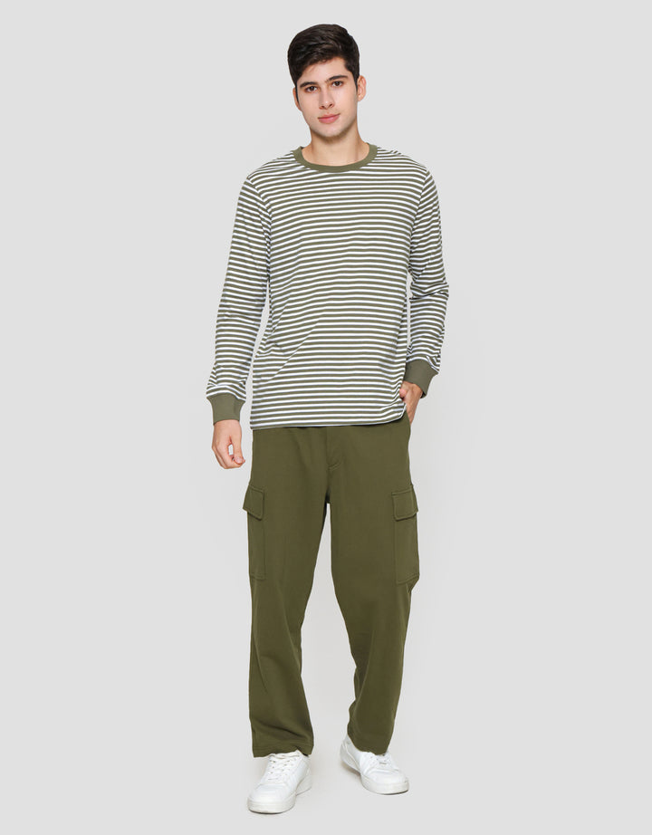 Suko Garis Kerah Bulat Kaos Lengan Panjang Pria