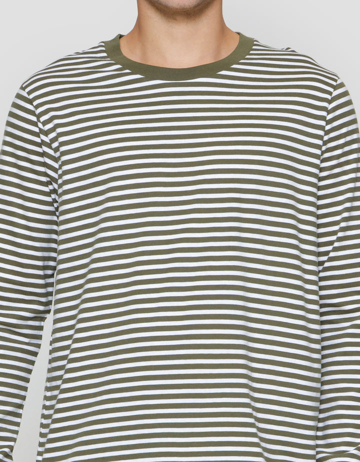 Suko Garis Kerah Bulat Kaos Lengan Panjang Pria