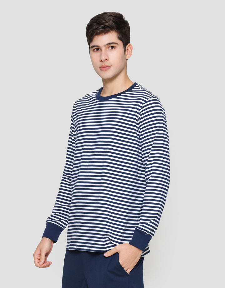 Suko Garis Kerah Bulat Kaos Lengan Panjang Pria