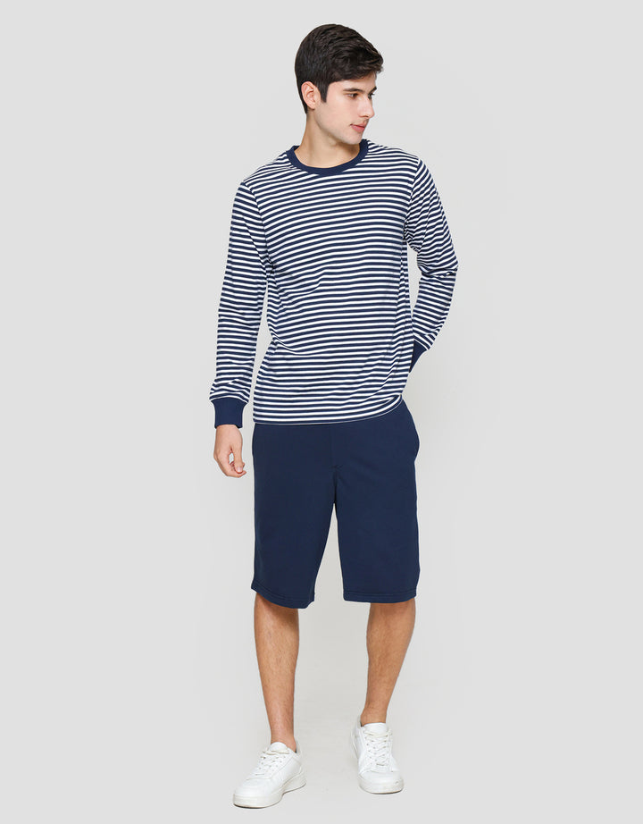 Suko Garis Kerah Bulat Kaos Lengan Panjang Pria