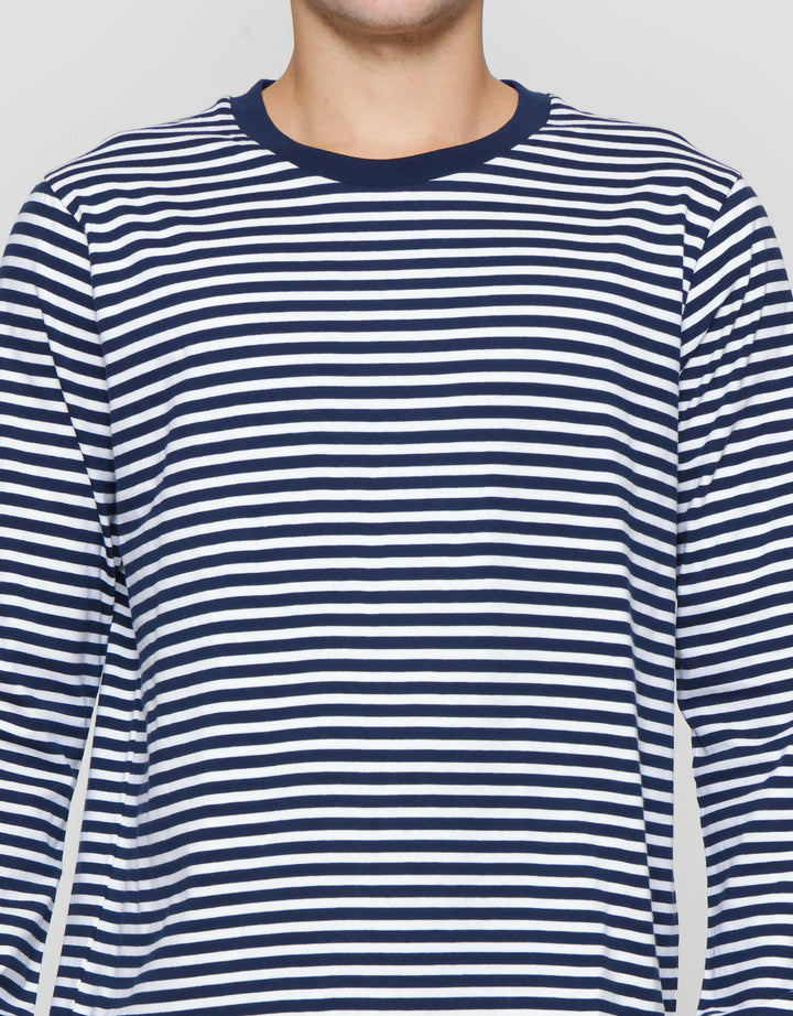 Suko Garis Kerah Bulat Kaos Lengan Panjang Pria