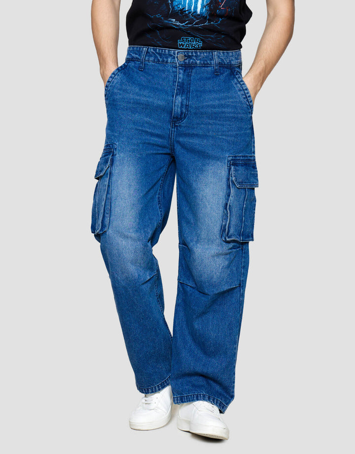 Nevada Denim Loose Fit Cargo Celana Panjang Cargo Pria