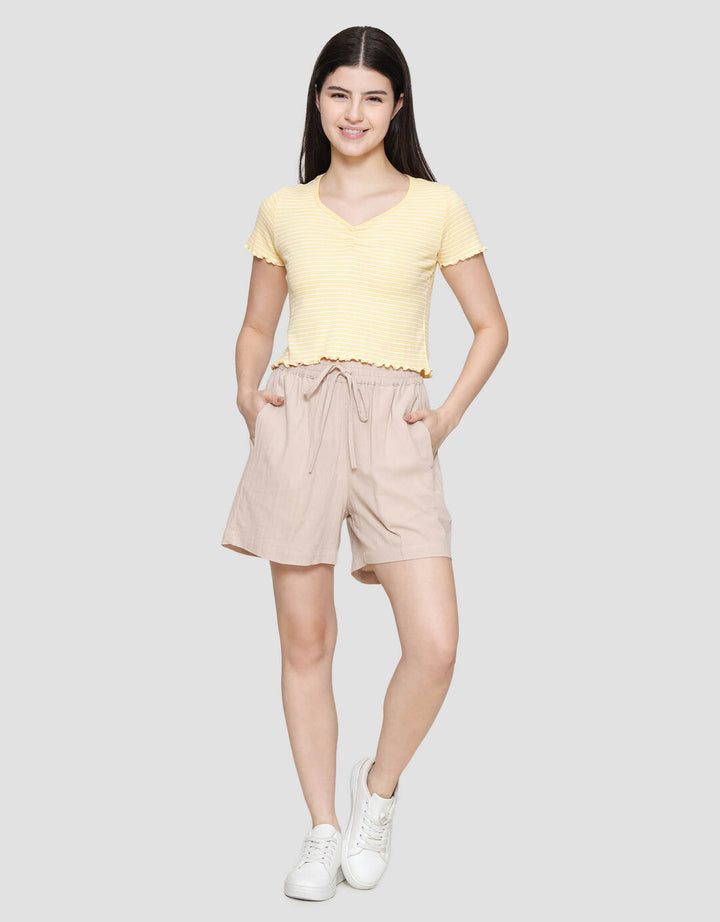 Nevada Print Rib Stripe Kaos Wanita