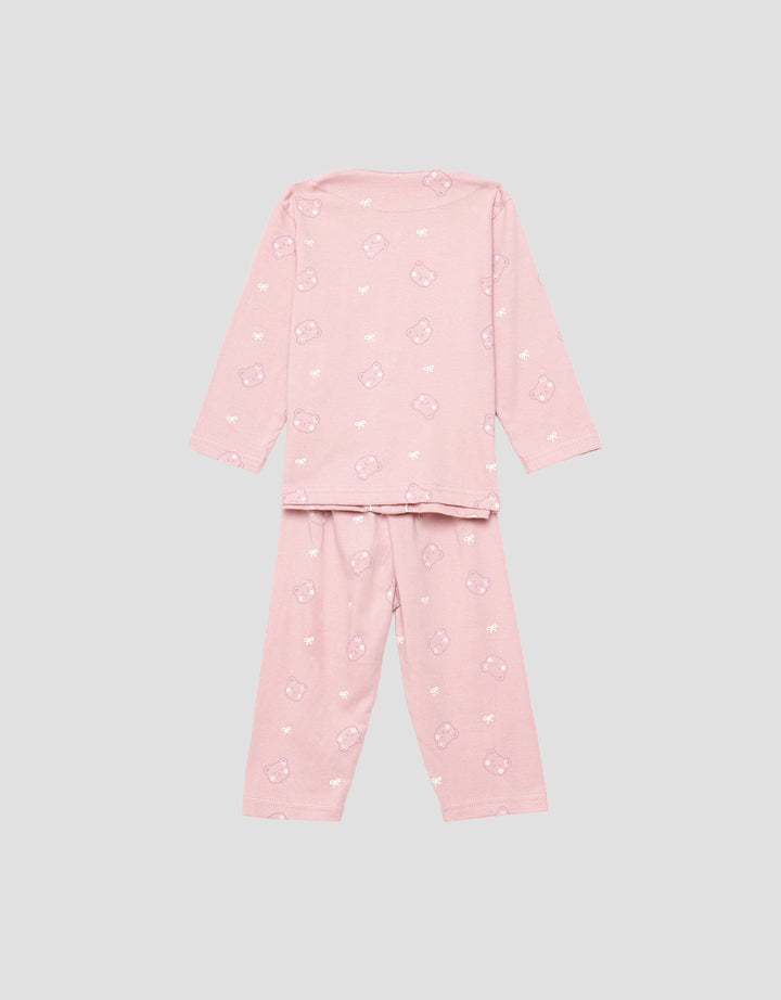 Little M V-Neck Fullprint Bear Setelan Piyama Anak Perempuan