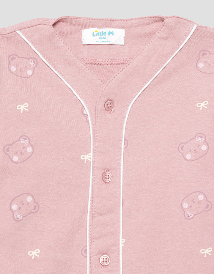 Little M V-Neck Fullprint Bear Setelan Piyama Anak Perempuan
