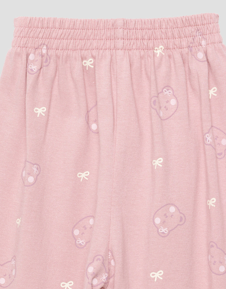 Little M V-Neck Fullprint Bear Setelan Piyama Anak Perempuan