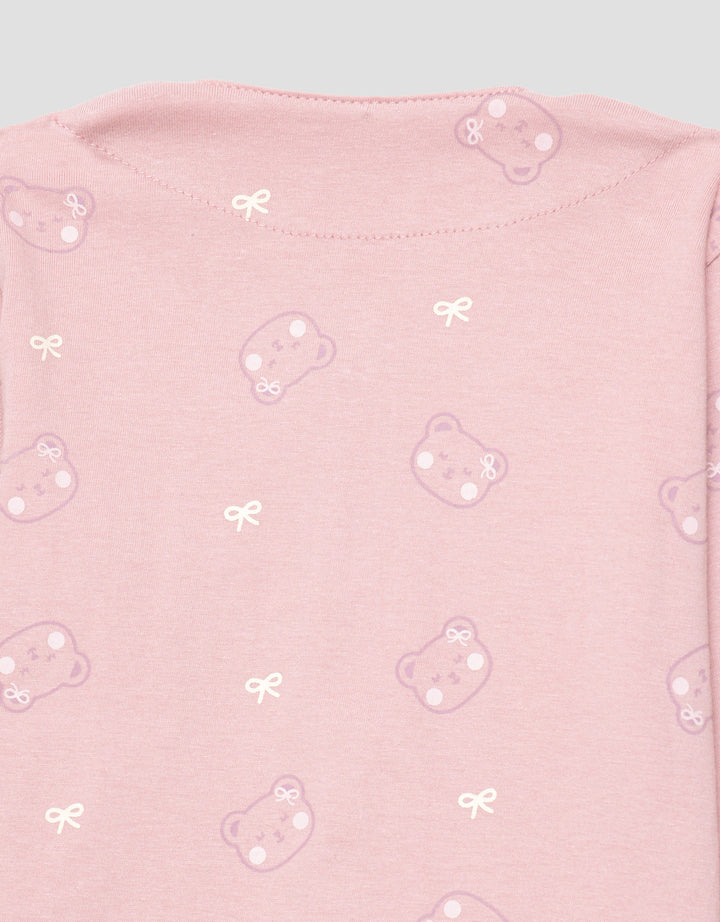 Little M V-Neck Fullprint Bear Setelan Piyama Anak Perempuan